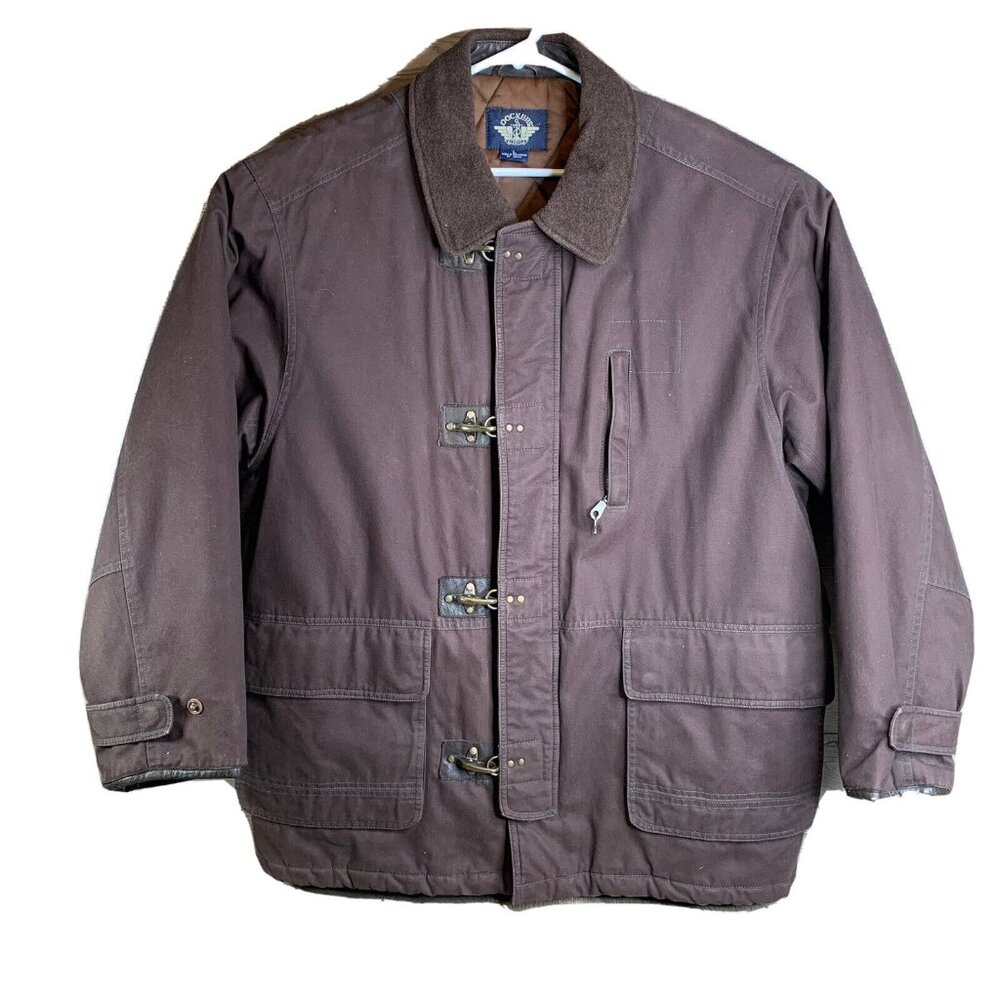 Dockers Mens Metal Clip Hook & Ring Closure Heavy Coat Quilt Lining Brown Size L
